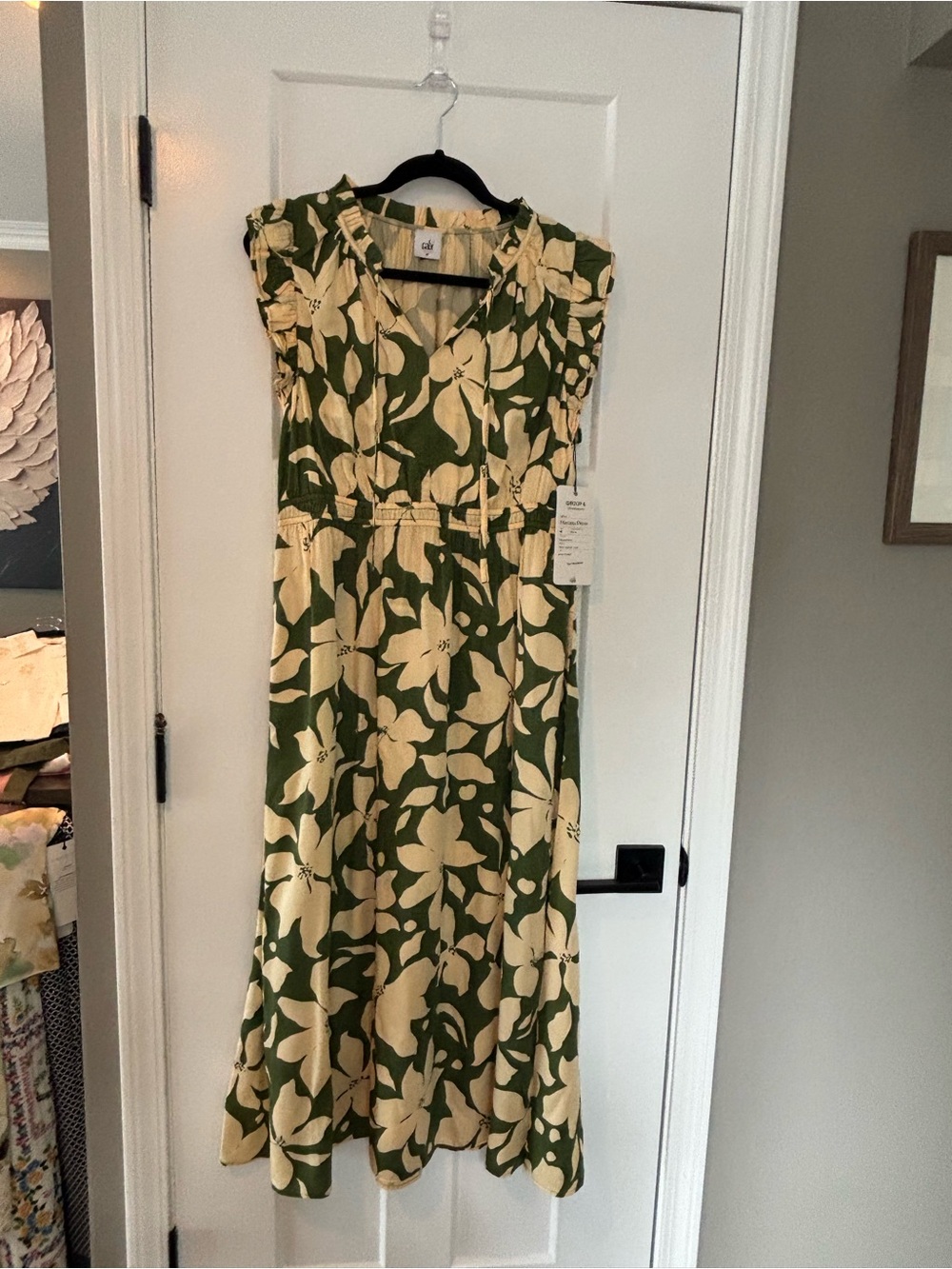 CAbi Green and Cream Floral Maxi Dress Havana 6944 med